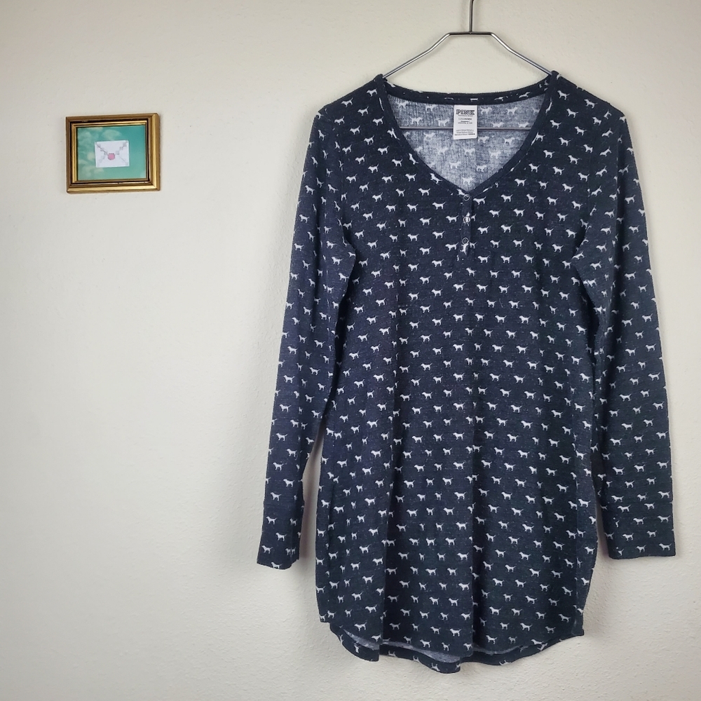 Pink Victoria's Secert Large Sleepwear Long Sleeve Shirt with White Dog Print